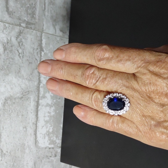 Sterling Silver Lab Created Sapphire/White Topaz Ring - Picture 8 of 10